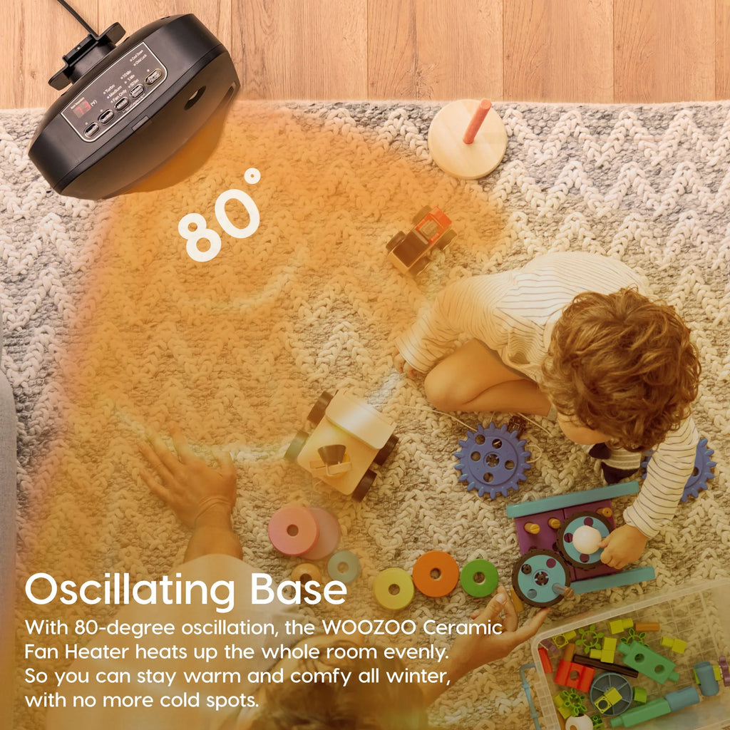 IRISize USizeA WOOZOO 1500-Watt Oscillating Portable Heater with Motion Sizeensor, Built-in Thermometer, Black