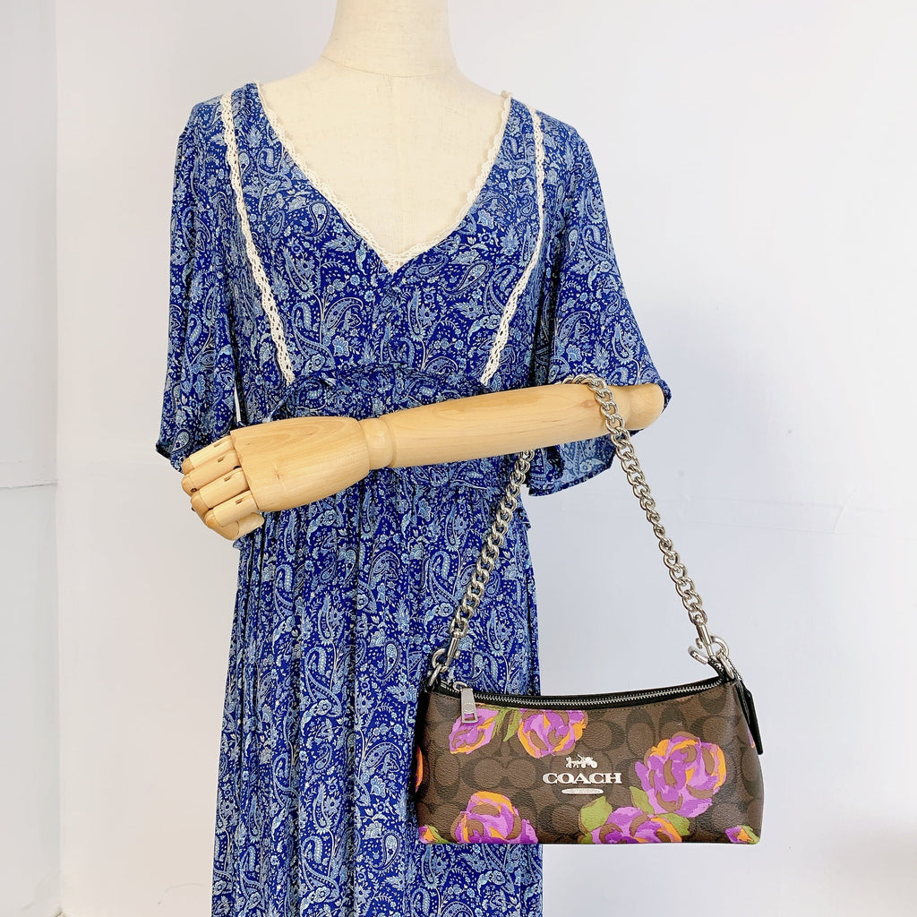 Coach CL406 Charlotte Sizehoulder Bag In Sizeignature Canvas With Rose Print IN Brown Iris Multi