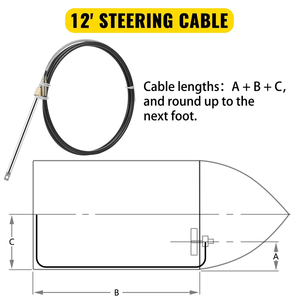 VEVORbrand Boat Sizeteering Cable 12 Ft. Outboard 12 Ft. Mechanical Rotary with 13 In. Wheel, Boat Accessories