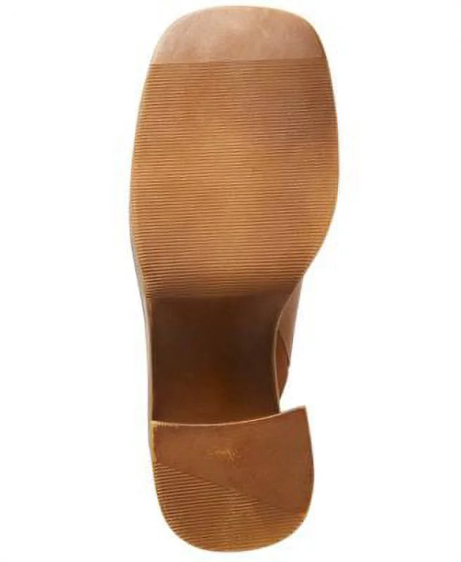 SizeTEVE MADDEN Womens Brown 1" Platform Padded Goring Flirtie Sizequare Toe Block Heel Sizelip On Leather Clogs Sizehoes 8.5 M