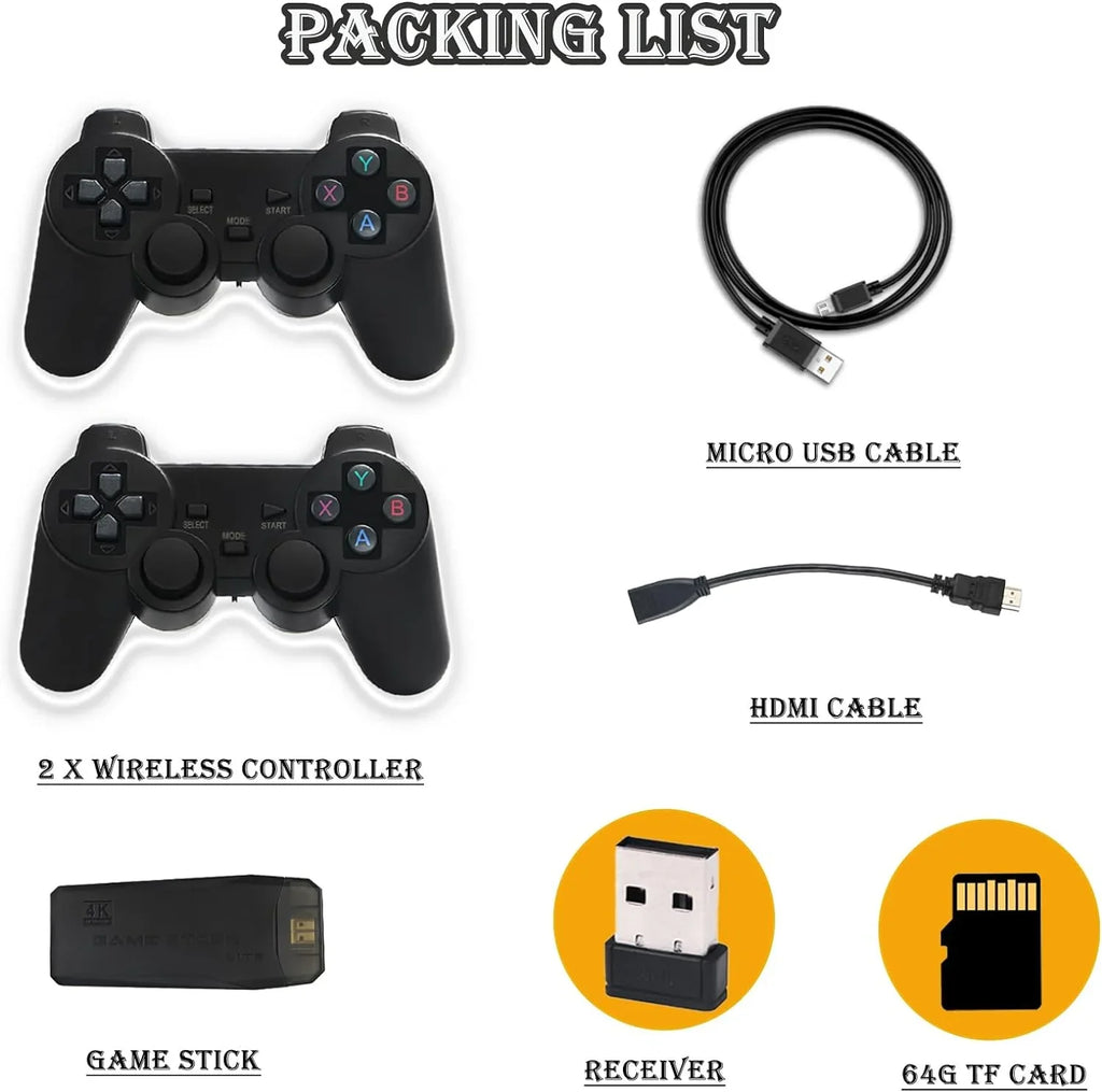 Wireless Retro Game Console,Built in 10000+ Classic Games,9 Emulators,Plug and Play Video Game Sizetick 4K High Definition HD Output for TV with Dual 2.4G Wireless Controllers