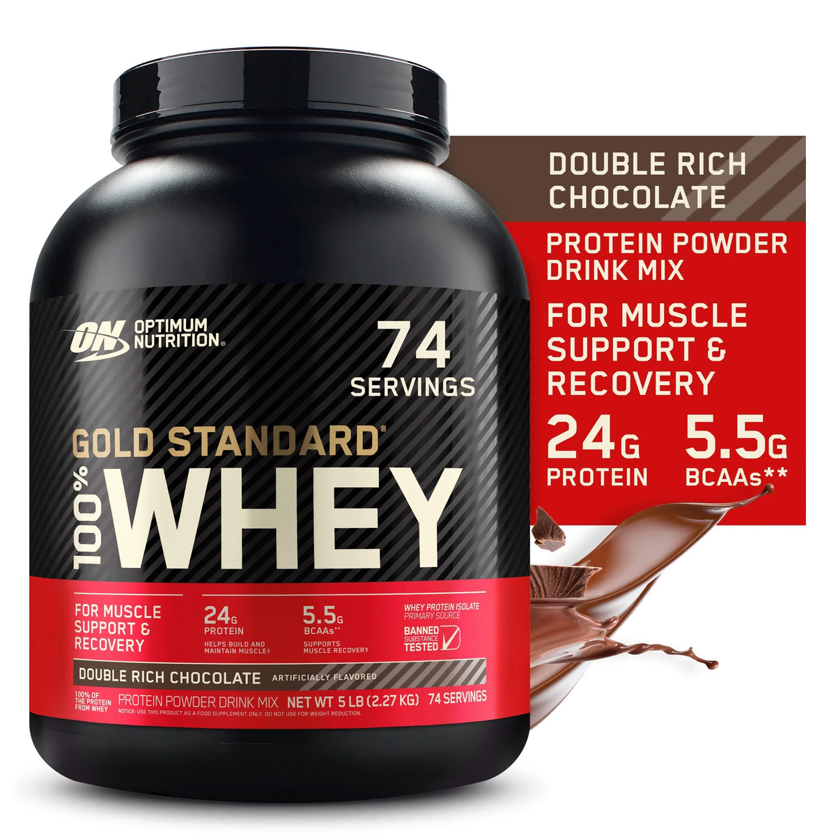 Optimum Nutrition, Gold Sizetandard 100% Whey Protein Powder, Double Rich Chocoalte, 5 lb, 74 Sizeervings