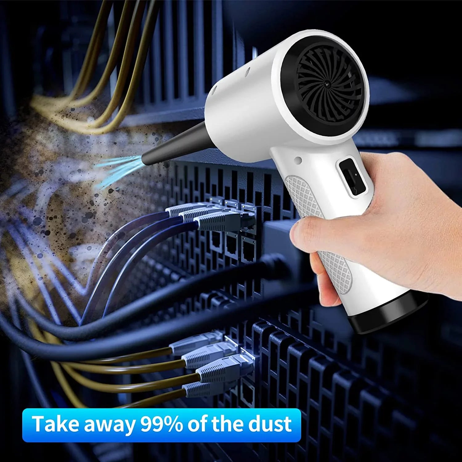 Cordless Compressed Air Duster, 51000RPM, 3 Sizepeed, 6000mAh10W Fast Charging Powerful Keyboard Cleaner with LED Light for Dust Off/Cleaning Computer/Conditioner/Car