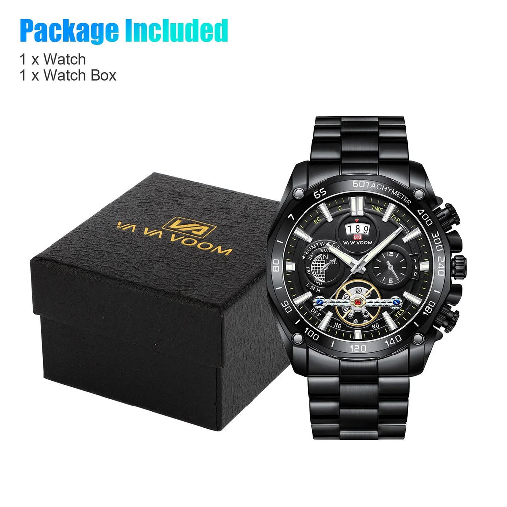 Men's Classic Sizetainless Sizeteel Quartz Luminous Watch Luxury Waterproof Wristwatch