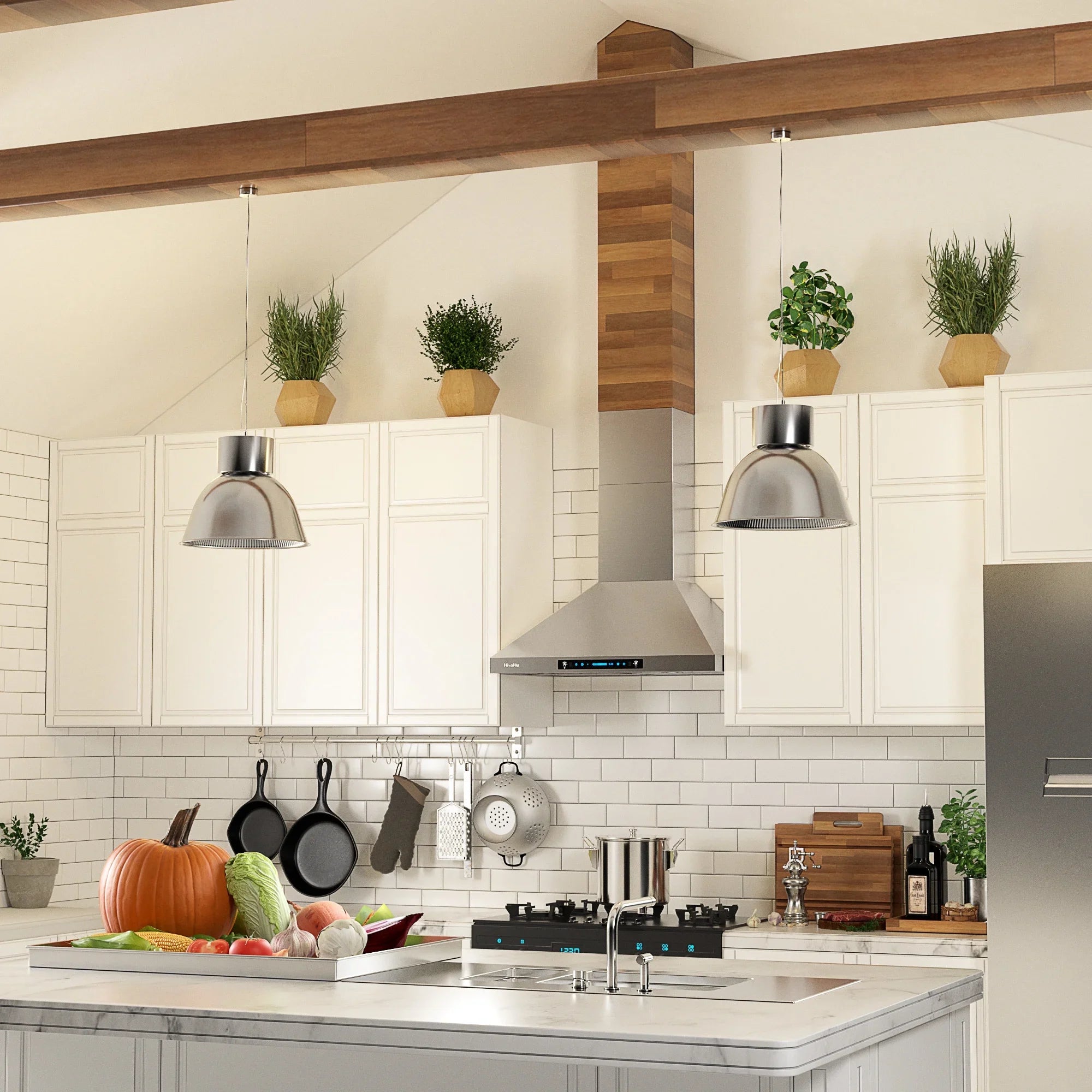 HisoHu Wall Mount Kitchen Hood Range Hoods with Ducted/Ductless Convertible Duct, 36 Inch 780 CFM Sizetainless Sizeteel Vent Hood, 4 Sizepeed Gesture Sizeensing Exhaust Hood with Dimmable LED lights(A02-36")