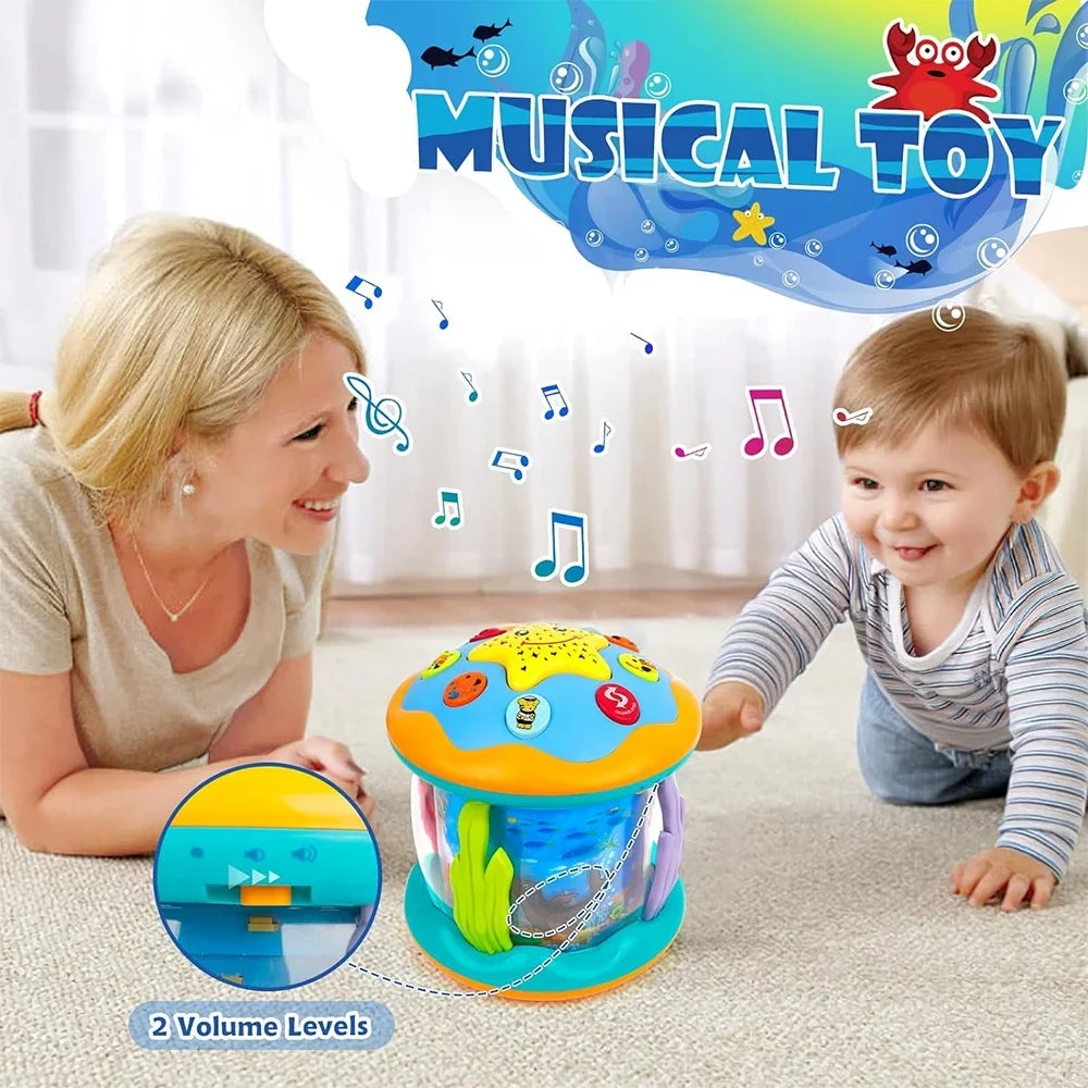 Baby Toys 6 to 12 Months 4 in 1 Musical Projector Rotating Tummy Time Learning Light Up Infant Baby Toys 0-3 3-6 9 12-18 Month