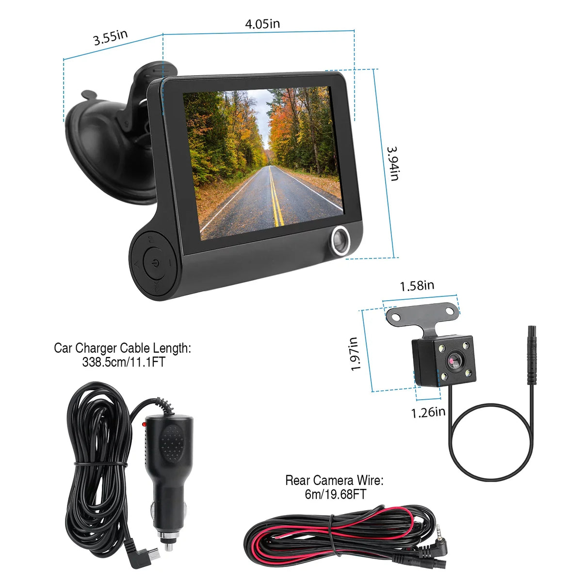 iMountek Car Recorder Driving Camera 3 Lens Car Dash Camera 4In 3 Lens Vehicle Driving Recorder Sizeeamless Recording