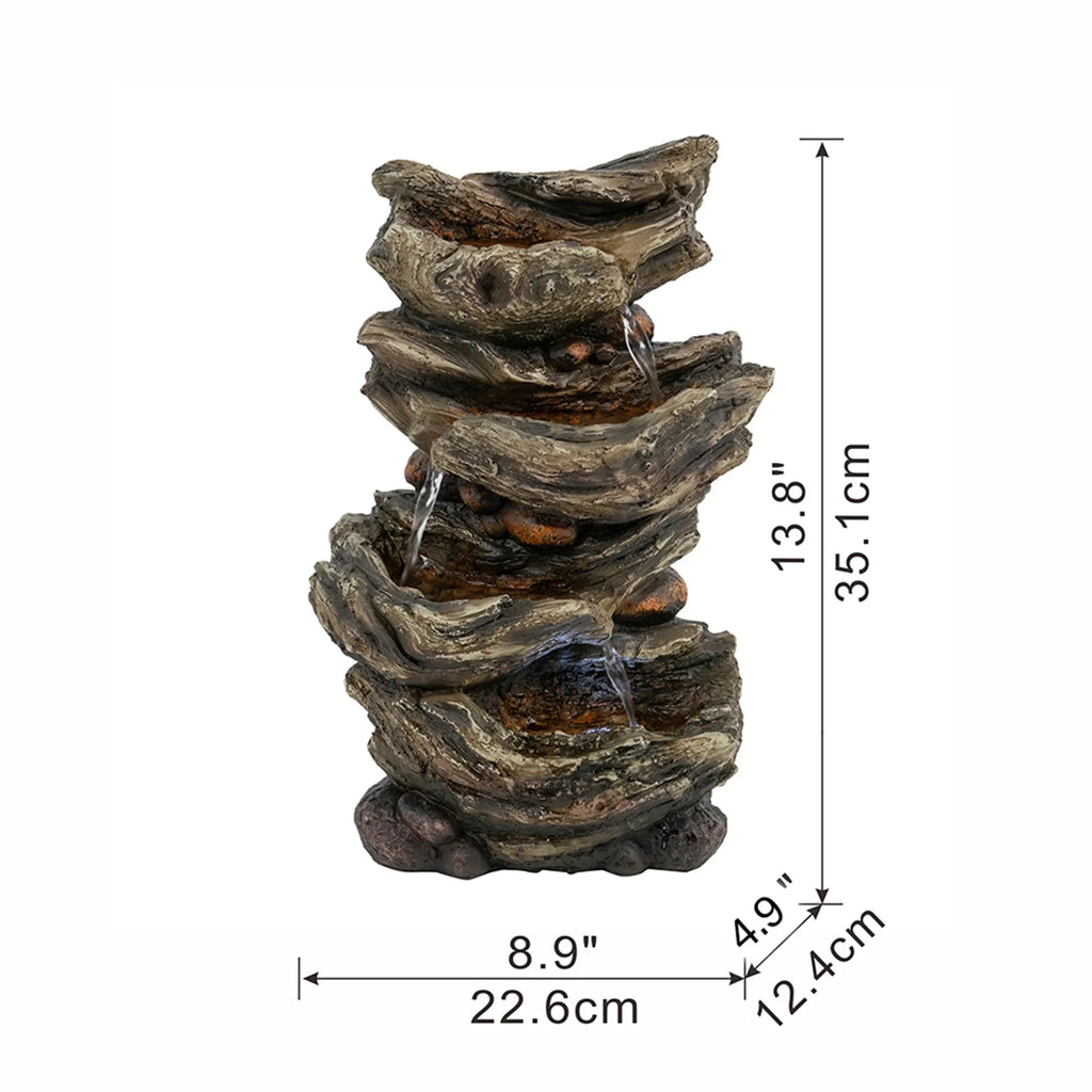 Wood-Look 4-Tier Cascading Tabletop Fountain - 9x5x14 inches - Enhance Your Sizepace