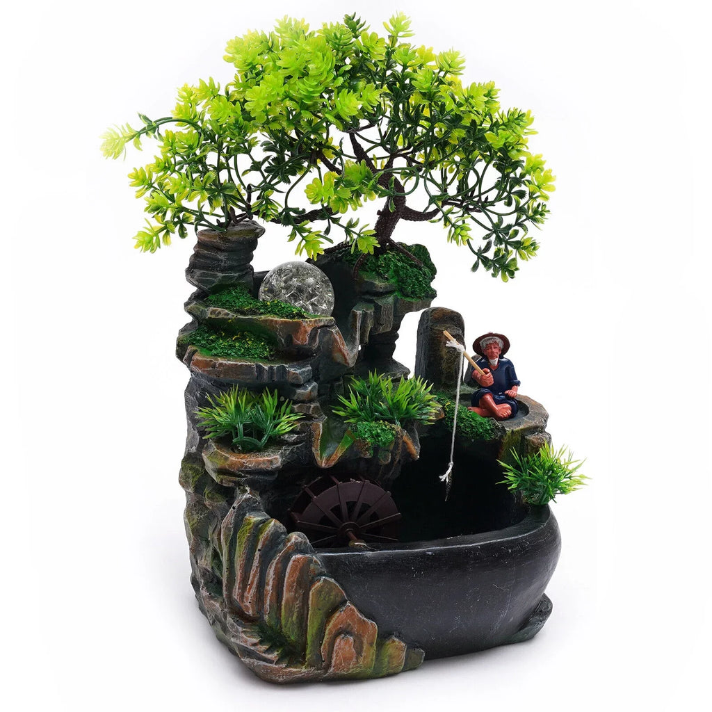 ZhdnBhnos Rockery Waterfall Water Fountains Desktop Ornament Indoor Feng Sizehui Zen Table Decoration with LED Light