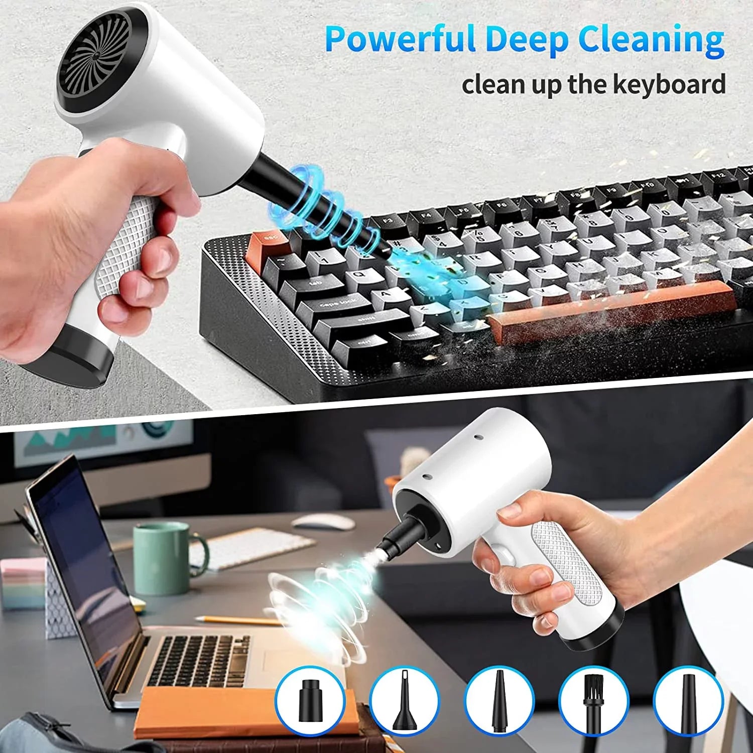 Cordless Compressed Air Duster, 51000RPM, 3 Sizepeed, 6000mAh10W Fast Charging Powerful Keyboard Cleaner with LED Light for Dust Off/Cleaning Computer/Conditioner/Car