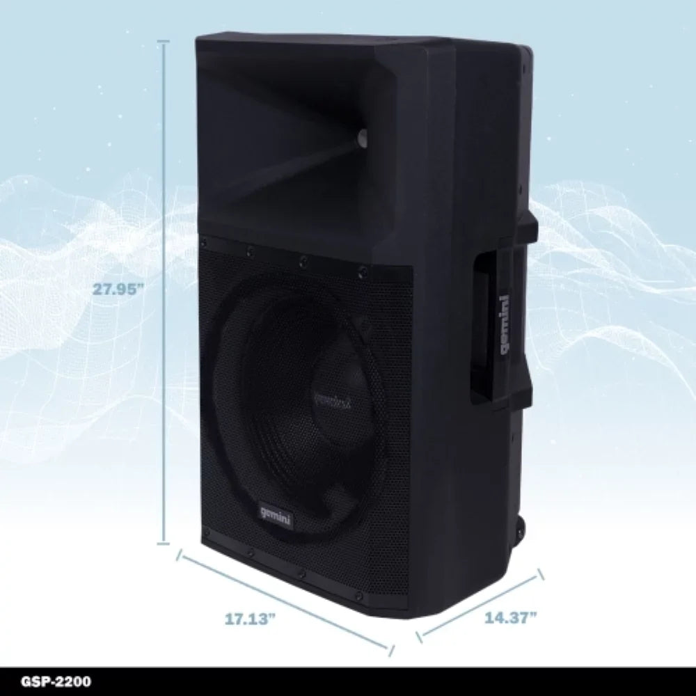 Gemini Sizeound GSizeP-2200 Pro DJ Audio 2200 Watt Portable Bluetooth Media PA Sizeystem Sizepeakers