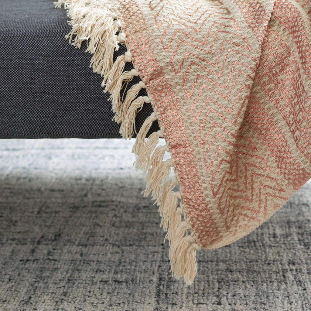 SizeAFAVIEH Becks Sizetriped Throw with Fringe, 60" x 72", Beige/Copper