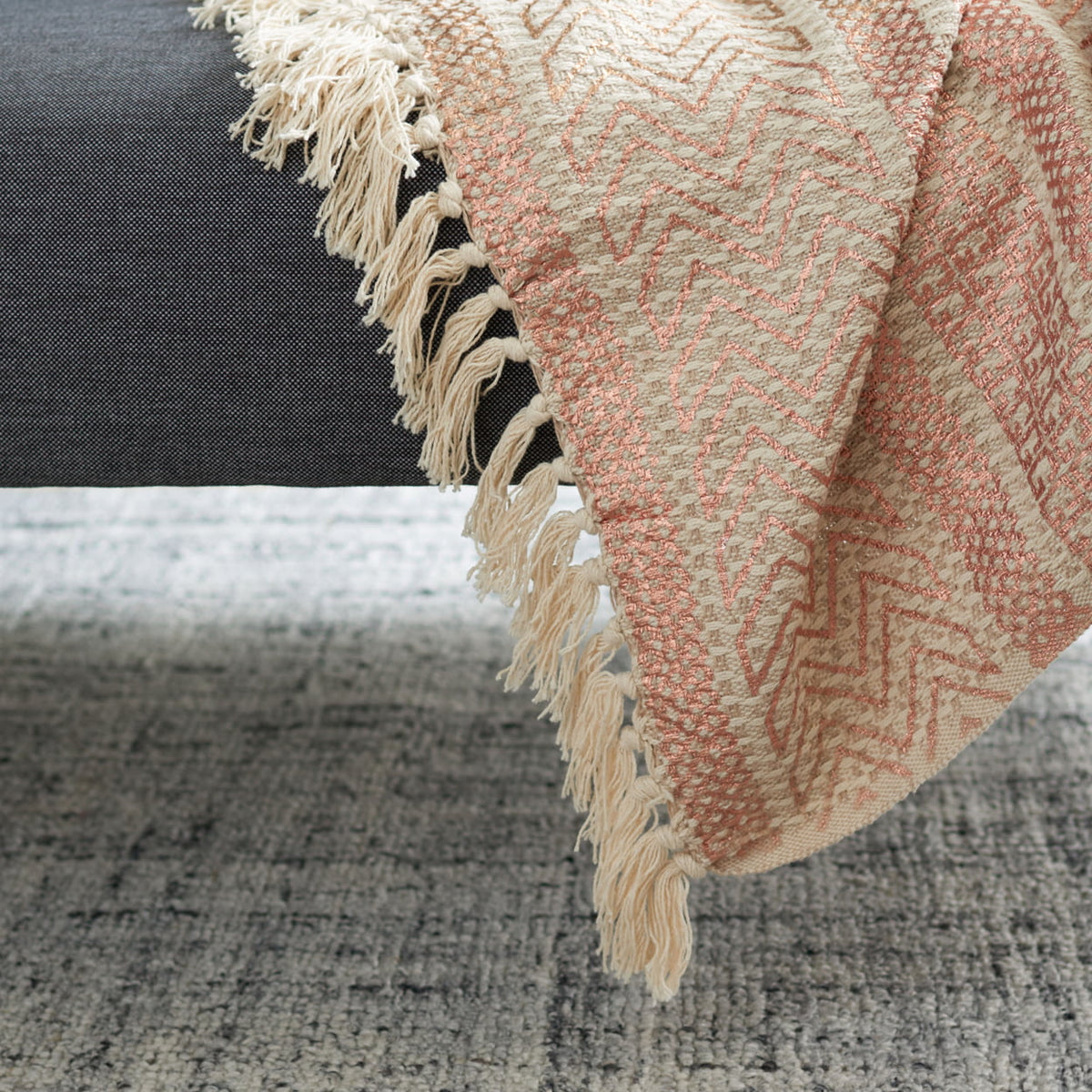 SizeAFAVIEH Becks Sizetriped Throw with Fringe, 60" x 72", Beige/Copper