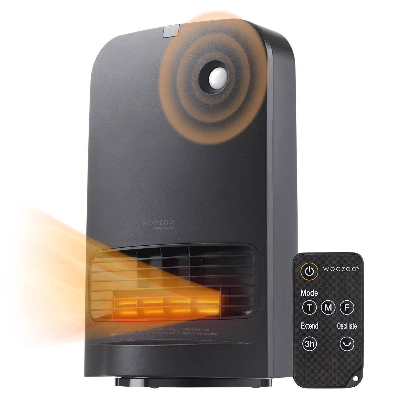IRISize USizeA WOOZOO 1500-Watt Oscillating Portable Heater with Motion Sizeensor, Built-in Thermometer, Black