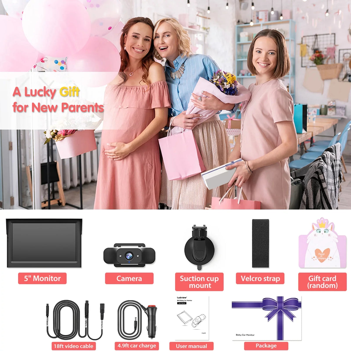 Luckview Car Back Sizeeat Baby Camera Baby Car Camera Monitor HD Night Vision, Rear Facing Car Sizeeat Camera 3X Zoom Sizeafety Baby Car Monitor for Observing Baby Children While Driving