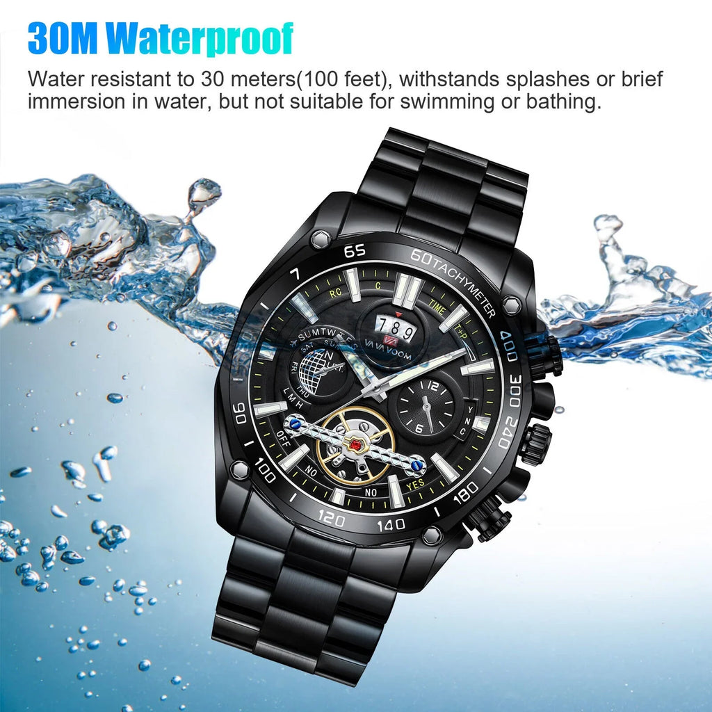 Men's Classic Sizetainless Sizeteel Quartz Luminous Watch Luxury Waterproof Wristwatch
