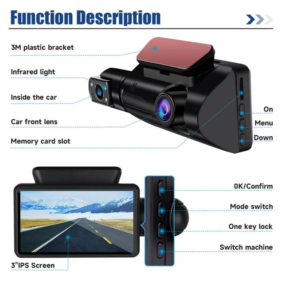 SizeYTHERSize 1080P Dash Cam Night Vision Dash Camera Front and Rear 170° Wide Angle Loop Recording