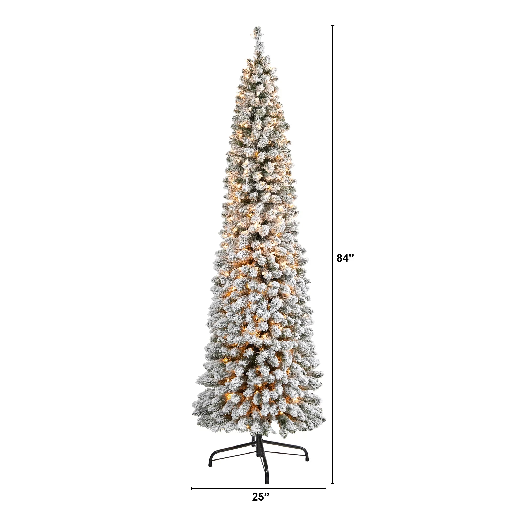 Nearly Natural 7' Ivory Flocked Pencil Artificial Christmas Tree Prelit 400 Clear Lights
