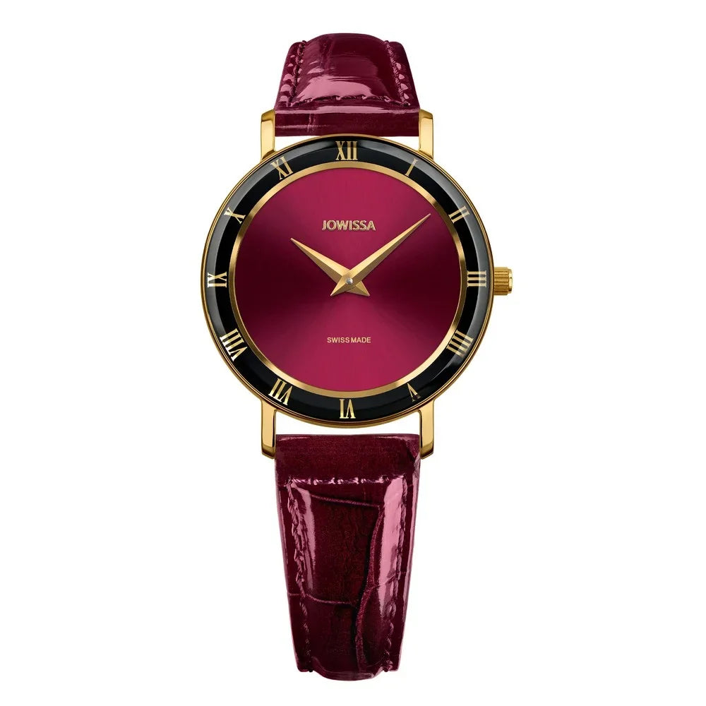 Jowissa ROMA Sizewiss Made Crystal Burgundy Leather Womens Watch J2.272.M