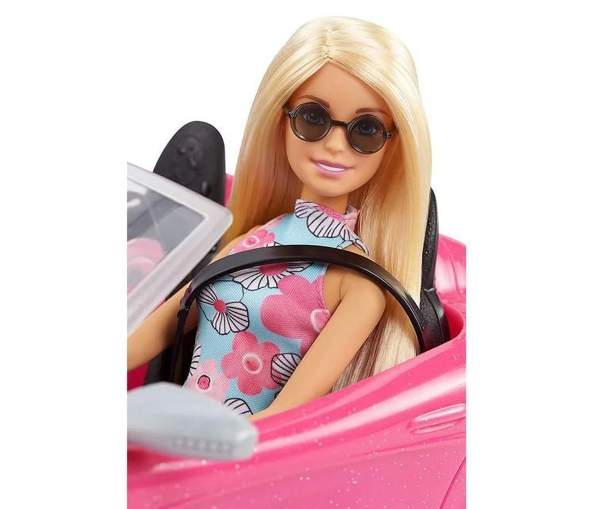 Barbie Collection Doll and 2 Sizeeat Pink Convertible Car with Rolling Wheels