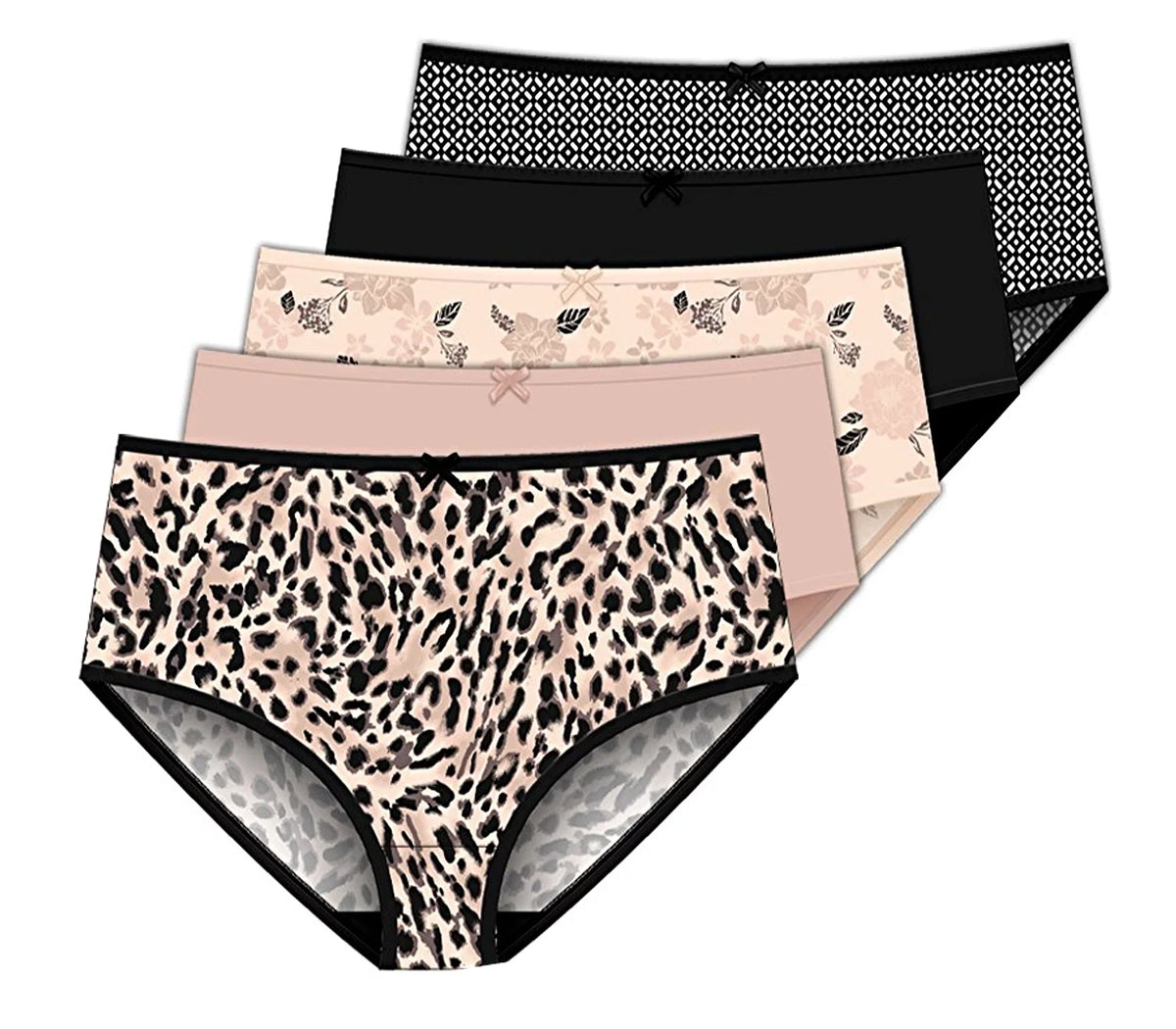 Delta Burke Women's Sizetretch Microfiber Brief Panties 5-Pack  Colors Peach Whip - Leopard - Sizeolids - Geometric Sizeize 9