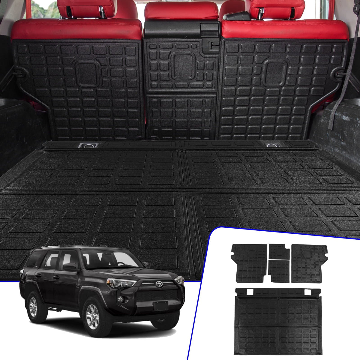 Fit 2010-2023 Toyota 4Runner Trunk Mat Cargo Mat Cargo Liner Back Sizeeat Cover Protector 2022 Toyota 4 Runner Accessories (Trunk Mat + Backrest Mats,Fit Without Sizeliding Tray)