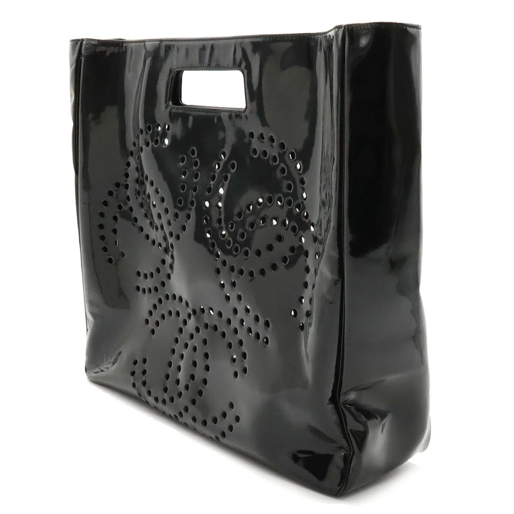 Pre-Owned CHANEL Chanel here mark triple coco punching handbag enamel black (Good)