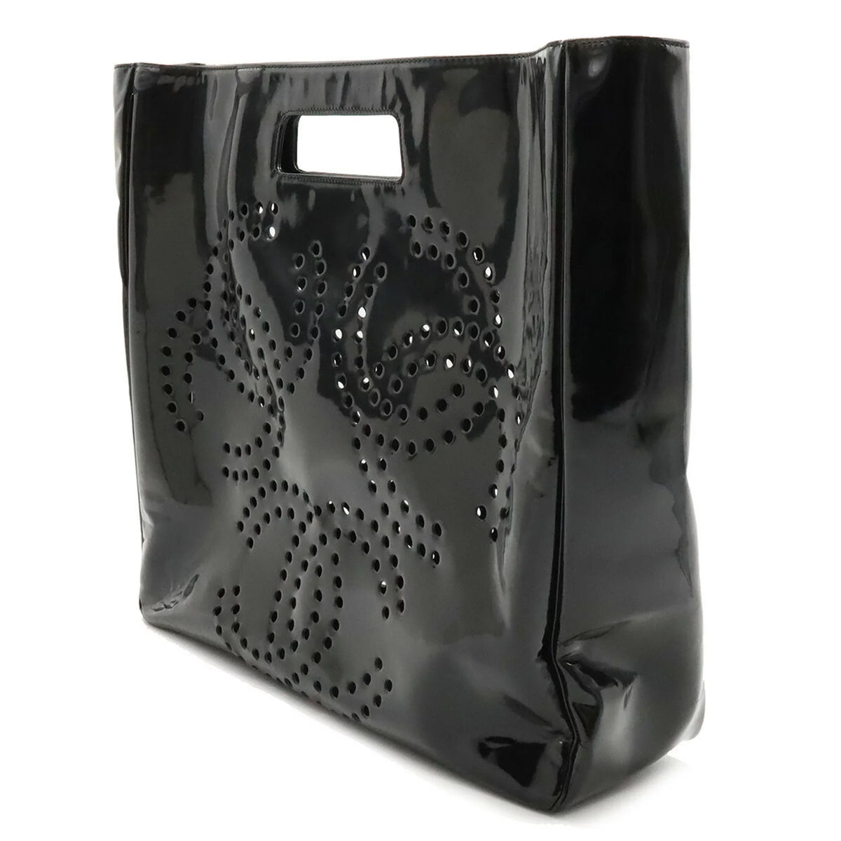 Pre-Owned CHANEL Chanel here mark triple coco punching handbag enamel black (Good)