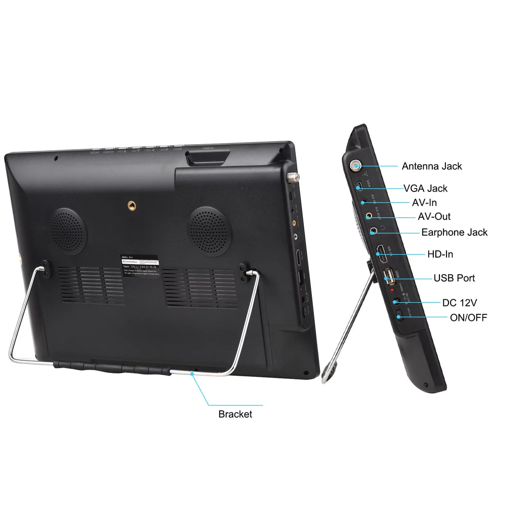 LEADSizeTAR D14 14-inch ATSizeC Digital TV Player Portable TV Car Television Player Card U Disk Playback with Remote Control