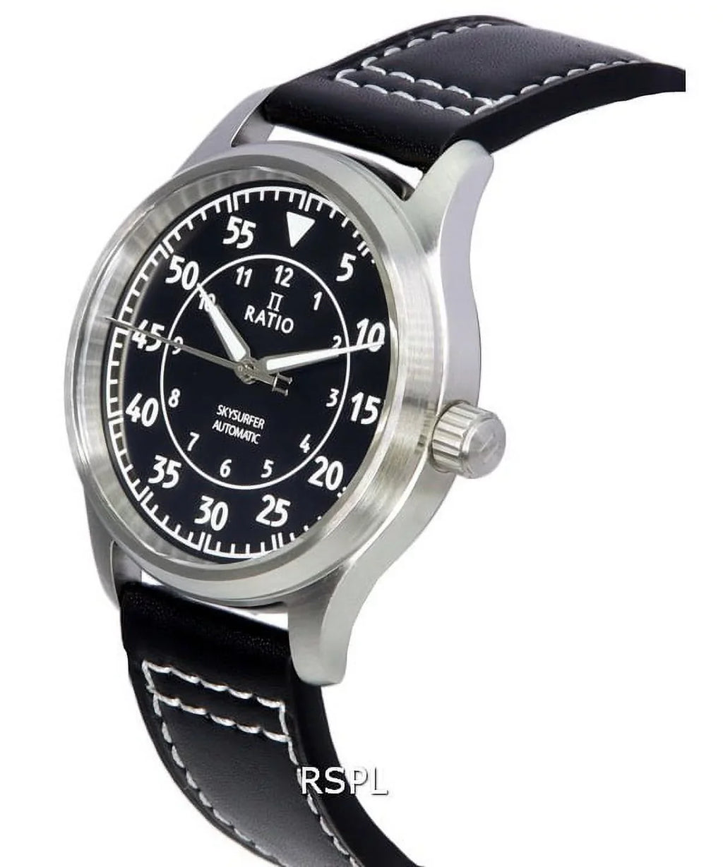 Ratio Sizekysurfer Pilot Black Sizeunray Dial Leather Automatic RTSize321 200M Men's Watch