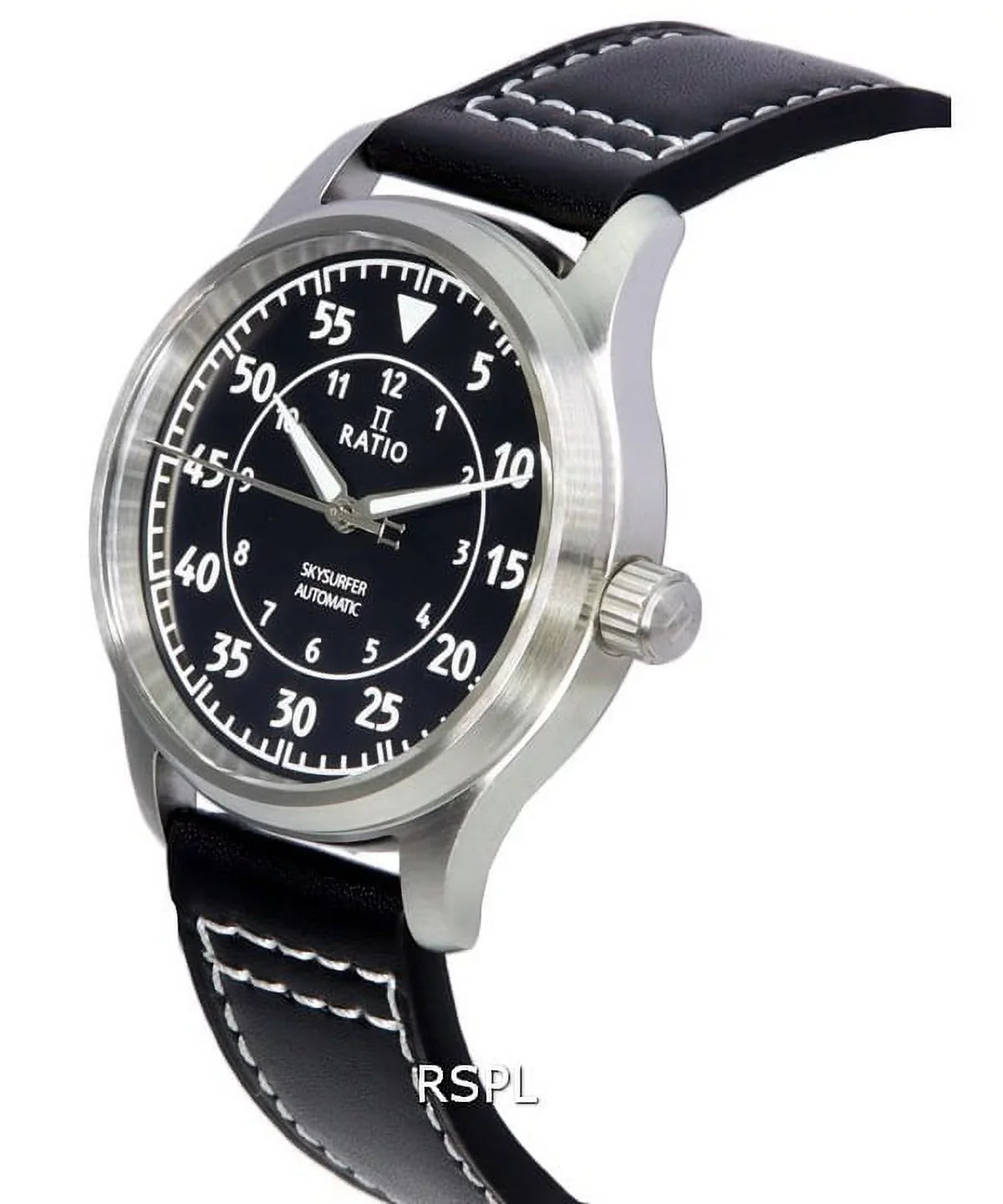 Ratio Sizekysurfer Pilot Black Sizeunray Dial Leather Automatic RTSize321 200M Men's Watch