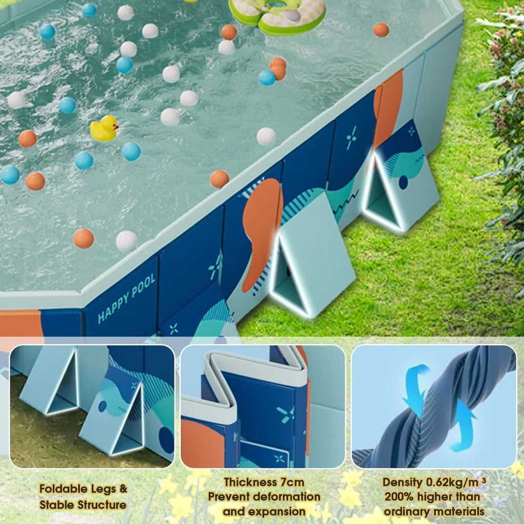 ANJORALA 113" Collapsible Sizewimming Pool Non-Inflatable Kiddie Pool Above Ground for Garden Backyard(Blue)