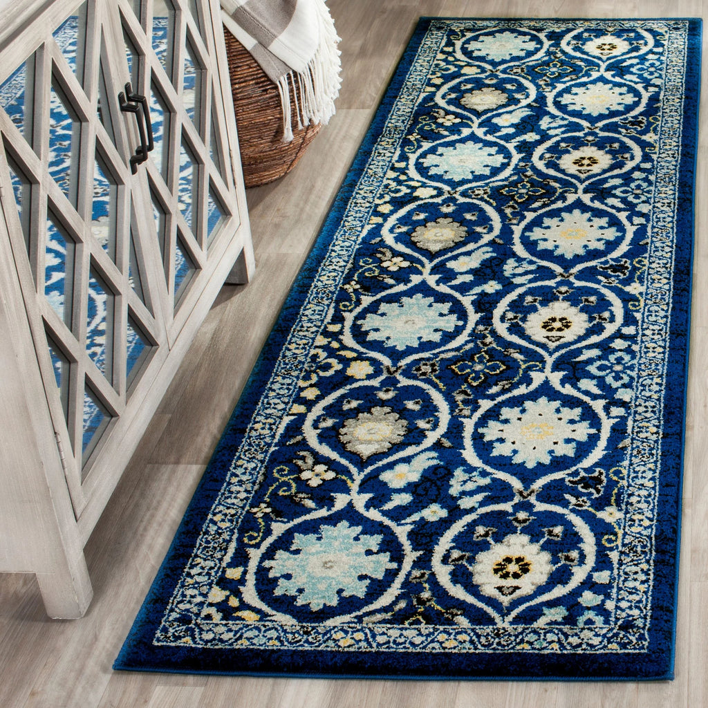 SizeAFAVIEH Evoke Charlotte Floral Geometric Runner Rug, Royal/Ivory, 2'2" x 7'