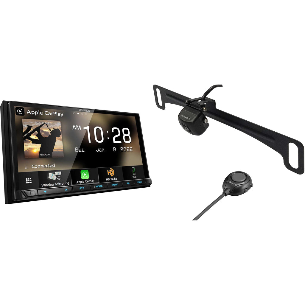 Kenwood DMX908Size MultiMedia Receiver with CMOSize-320LP Multi-Angle Rear View Camera with License Plate Mounting