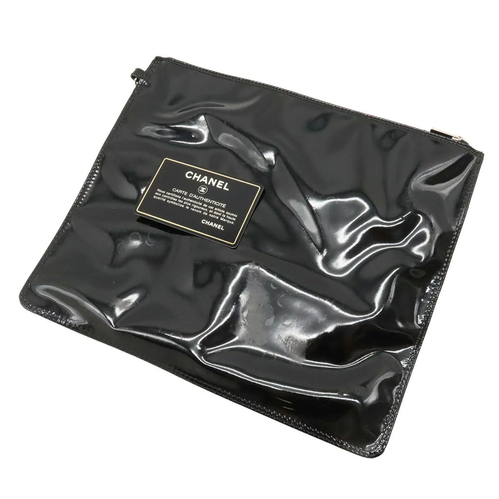 Pre-Owned CHANEL Chanel here mark triple coco punching handbag enamel black (Good)