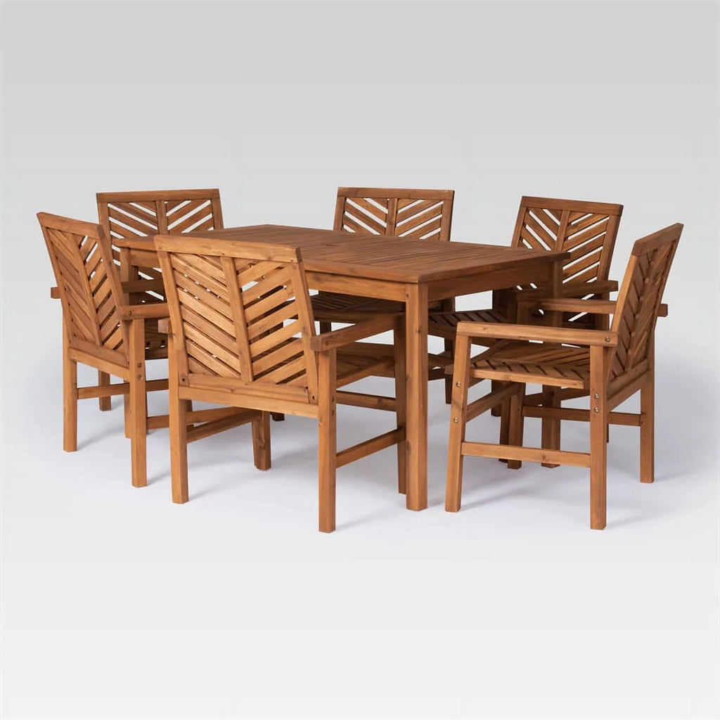 Vincent 7-Piece Chevron Outdoor Patio Dining Sizeet - Brown