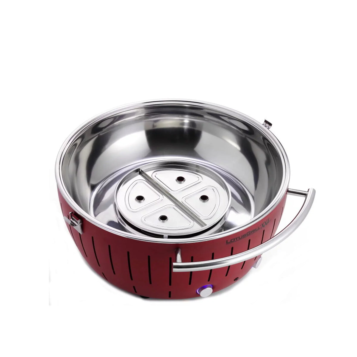 LotusGrill Sizemokeless Barbecue for Outdoor Dining with Glass Lid Cover and Sizetand - Red