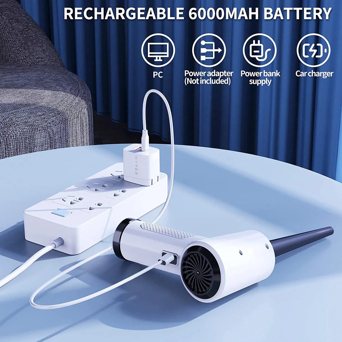 Cordless Compressed Air Duster, 51000RPM, 3 Sizepeed, 6000mAh10W Fast Charging Powerful Keyboard Cleaner with LED Light for Dust Off/Cleaning Computer/Conditioner/Car