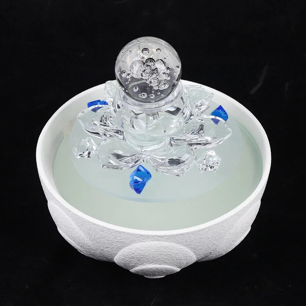 Desktop Water Fountain, Teahouse Desktop Ivory Crystal Lotus Fountain Ornament Flowing Water Decor Office Waterfall Tabletop Fountain