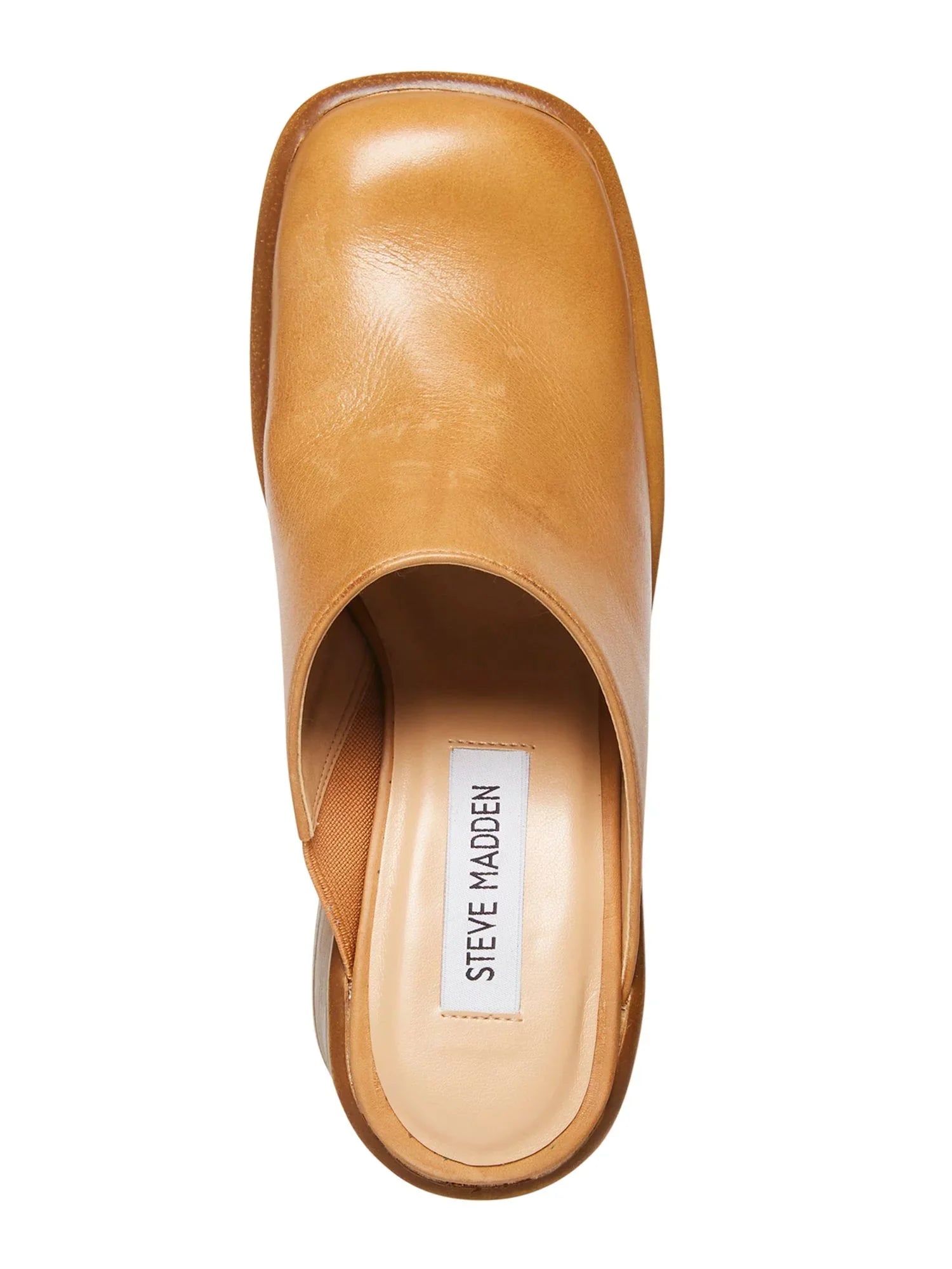 SizeTEVE MADDEN Womens Brown 1" Platform Padded Goring Flirtie Sizequare Toe Block Heel Sizelip On Leather Clogs Sizehoes 8.5 M
