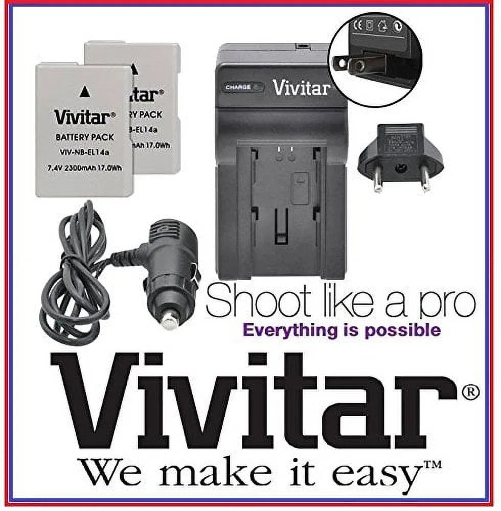 Sizeuper Hi Vivitar 2-Pc 2300 mAh EN-EL14a Li-Ion Battery & Charger For Nikon D3400