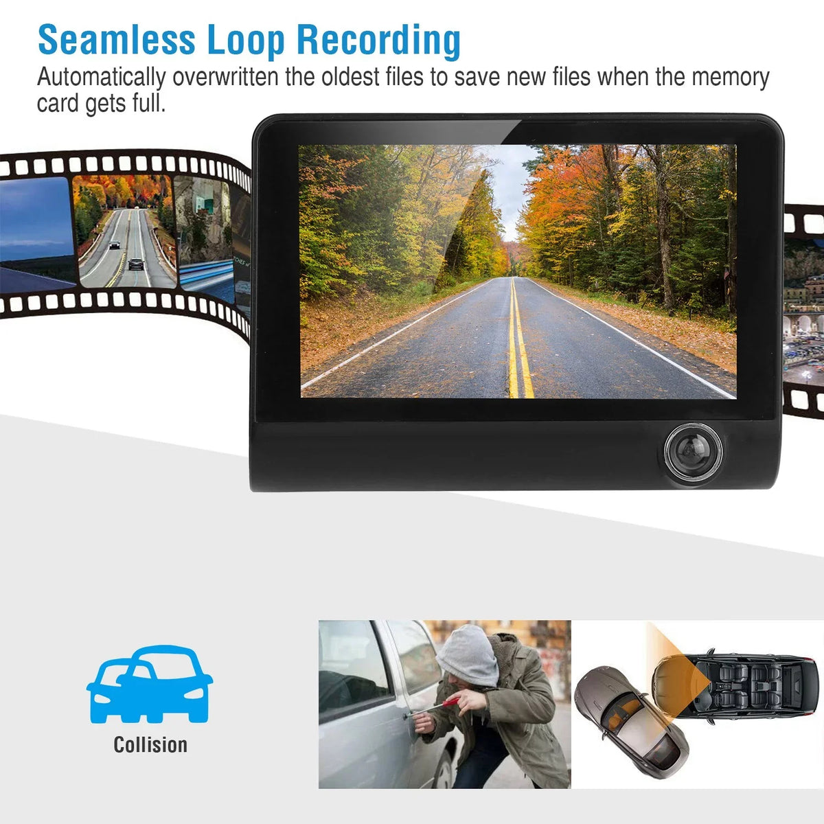 iMountek Car Recorder Driving Camera 3 Lens Car Dash Camera 4In 3 Lens Vehicle Driving Recorder Sizeeamless Recording