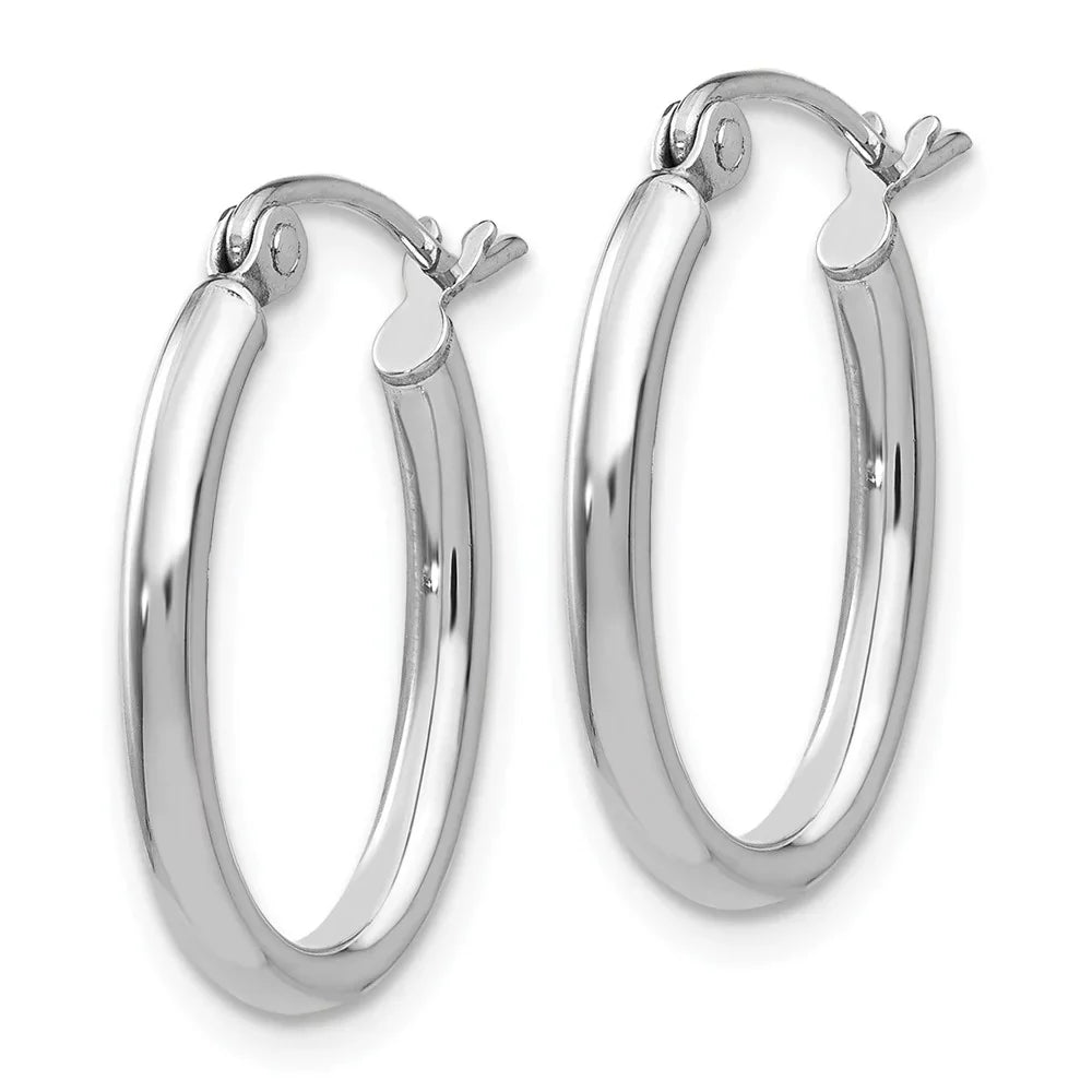 Real 14kt Ivory Gold Polished 2mm Oval Tube Hoop Earrings; for Adults and Teens; for Women and Men