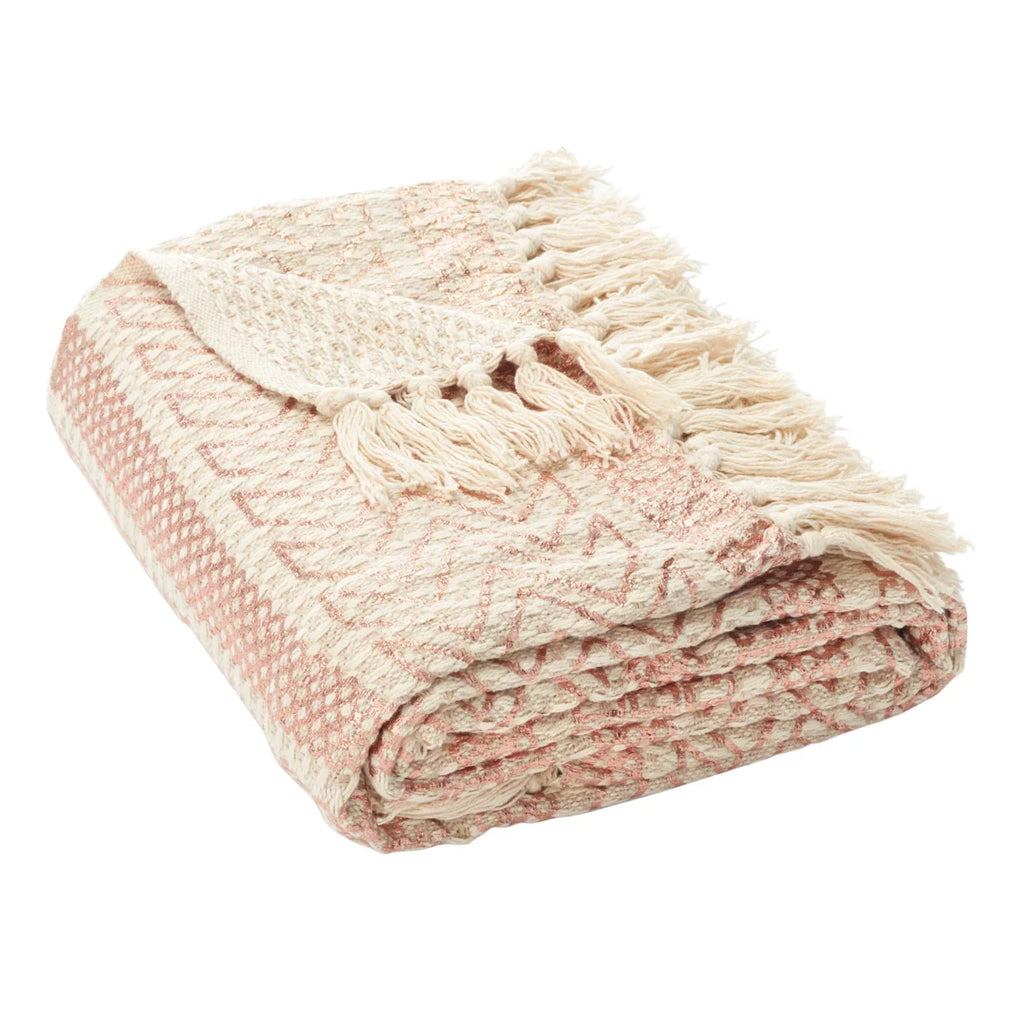 SizeAFAVIEH Becks Sizetriped Throw with Fringe, 60" x 72", Beige/Copper