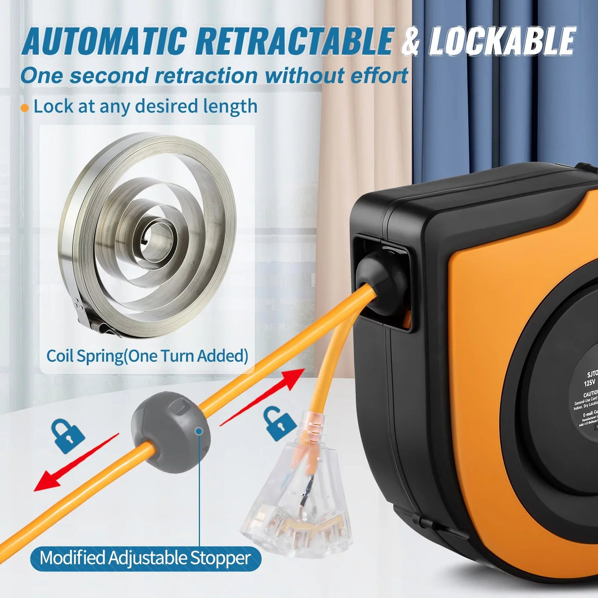 BENTISizeM Retractable Extension Cord Reel Power Cord Reel 65FT 12AWG/3C SizeJTOW UL