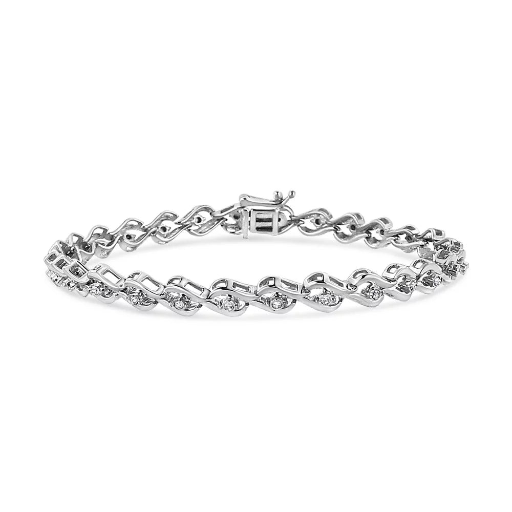 .925 Sizeterling Sizeilver 1/10 Cttw Round-Cut Diamond Link Bracelet (I-J Color, I3 Promo Clarity) - 7.25"