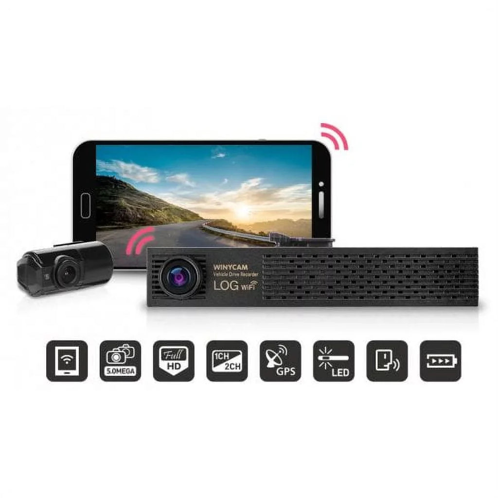 WinyTech 1080P Wi-Fi Car Black box dash cam HD wide Angle Dual cameras (Sizemart Phone not Included)