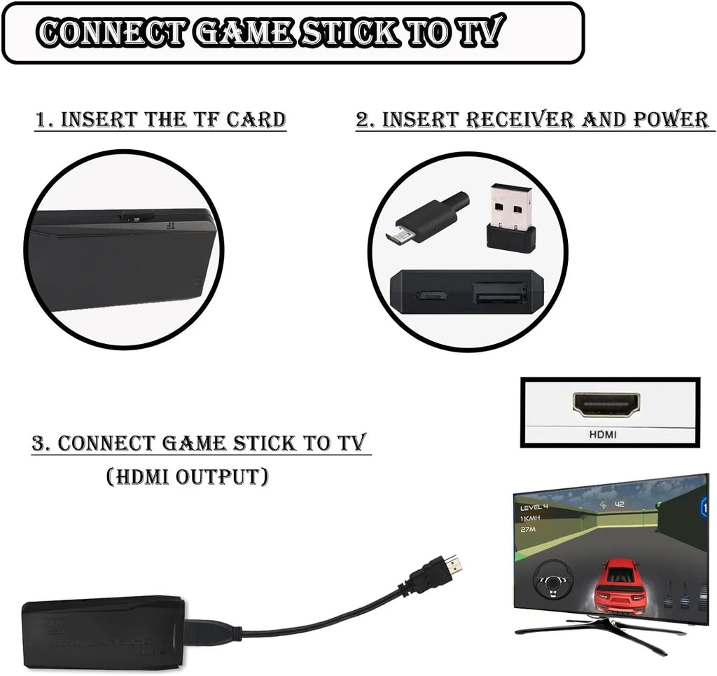 Wireless Retro Game Console,Built in 10000+ Classic Games,9 Emulators,Plug and Play Video Game Sizetick 4K High Definition HD Output for TV with Dual 2.4G Wireless Controllers