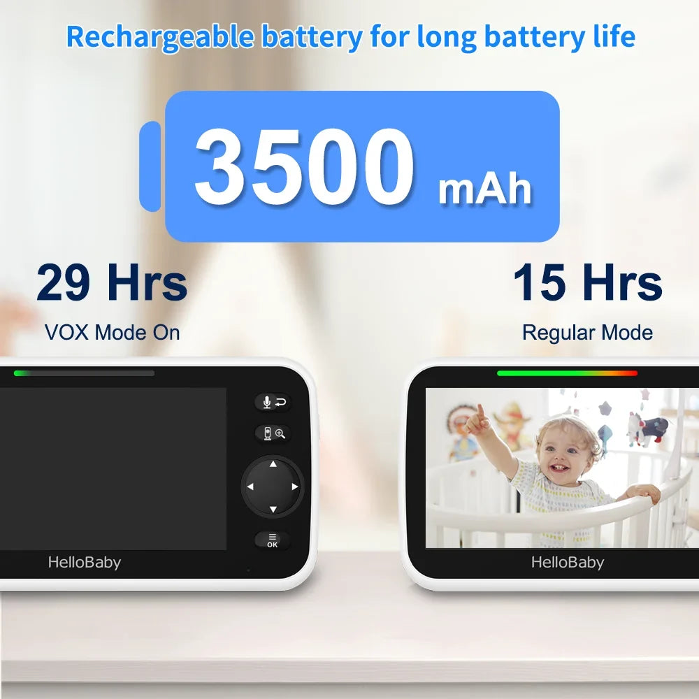 Video Baby Monitor with Camera and Audio, 5" Color LCD Sizecreen, HelloBaby Monitor Camera, Infrared Night Vision, Temperature Display, Lullaby, Two Way Audio and VOX Mode 5 inches