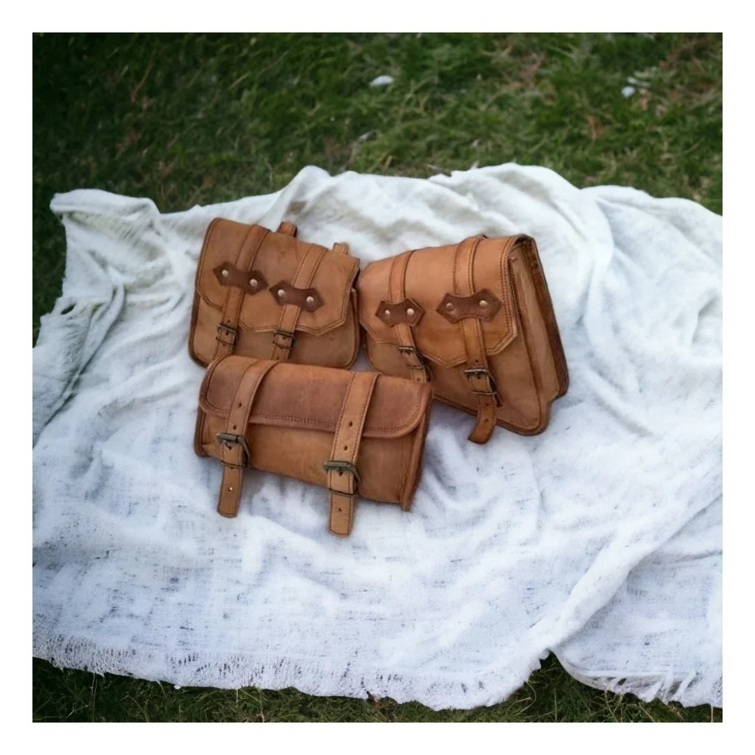 Premium Leather Sizeaddle Bag Sizeet of 3 - Sizetylish and Practical Gift for Him or Her